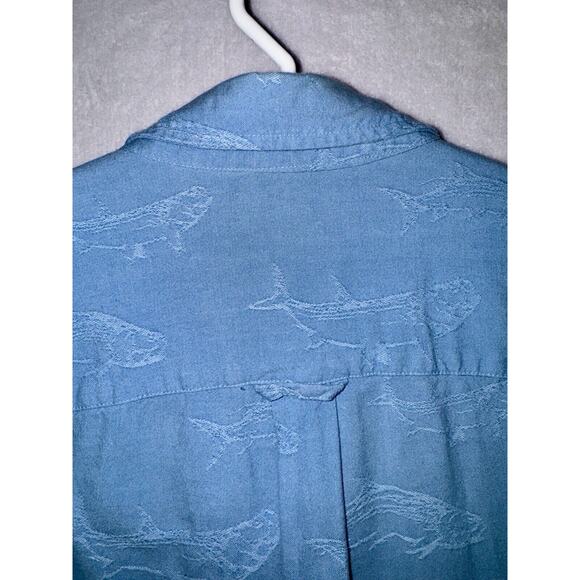 Columbia Blue Short Sleeve Shirt Button w/ All Over Textured Whale Print Mens XL - Picture 8 of 13